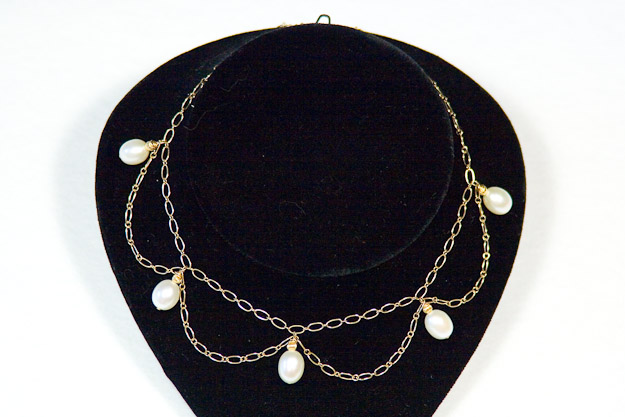 Looped 14k gold chain with 8mm teardrop pearls     $275