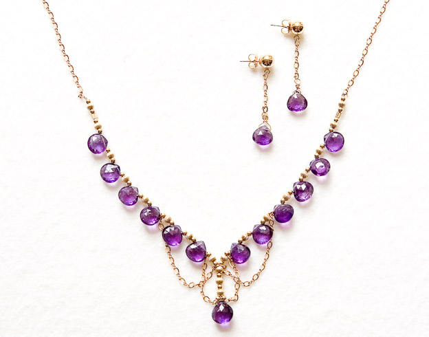 Amethyst briolettes on 14k gold chain with 14k accents