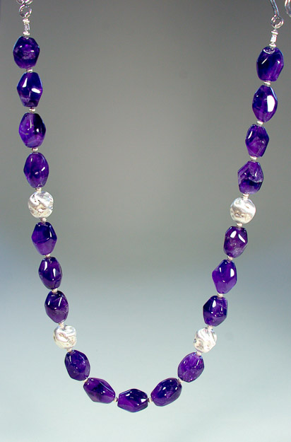 Amethyst chunky beads with brushed sterling silver accents  $175