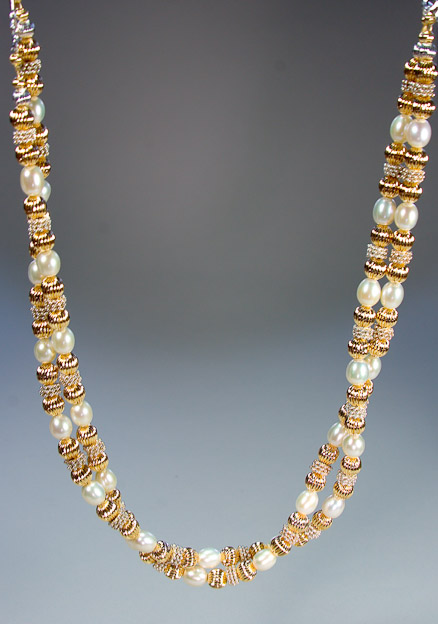 Two necklaces   Cultured freshwater pearls 14k gold filled beads and sterling silver    $195 each