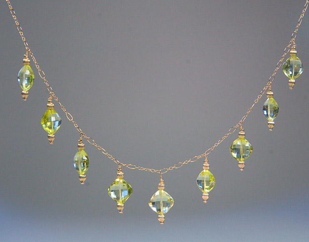 Lemon topaz faceted squares with 14k gold accents, chain, and clasp   $325    earrings  $105