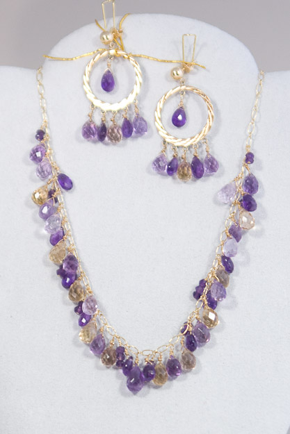 Ametrine and amethyst on 14k gold chain and clasp   $225   earrings  $85