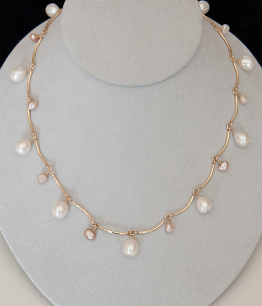14k gold filled half moon chain  with pearl accents    $105