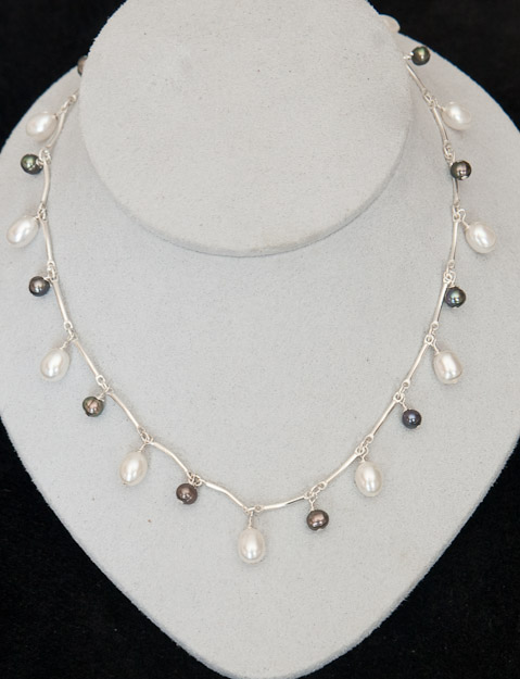 Sterling silver half moon chain with pearl accents   $105